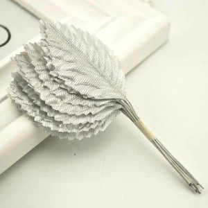 Декоративные листья искусственные из ткани серебряные, ADFL0031, 12 шт., 4х6 см